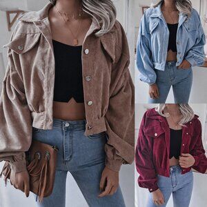 Lantern Sleeve Corduroy Jacket | Loose Fit Lapel Short Coat | S-L